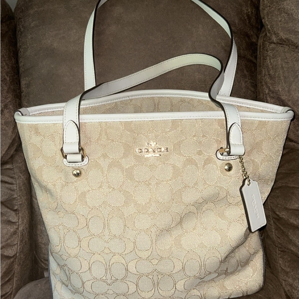 Coach Beige Signature Tote Bag